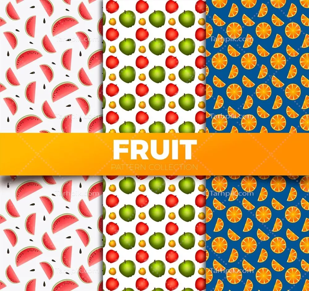 طراحی وکتوری با الگوهای متنوع میوه‌ها و طرح‌های واقع‌گرایانه