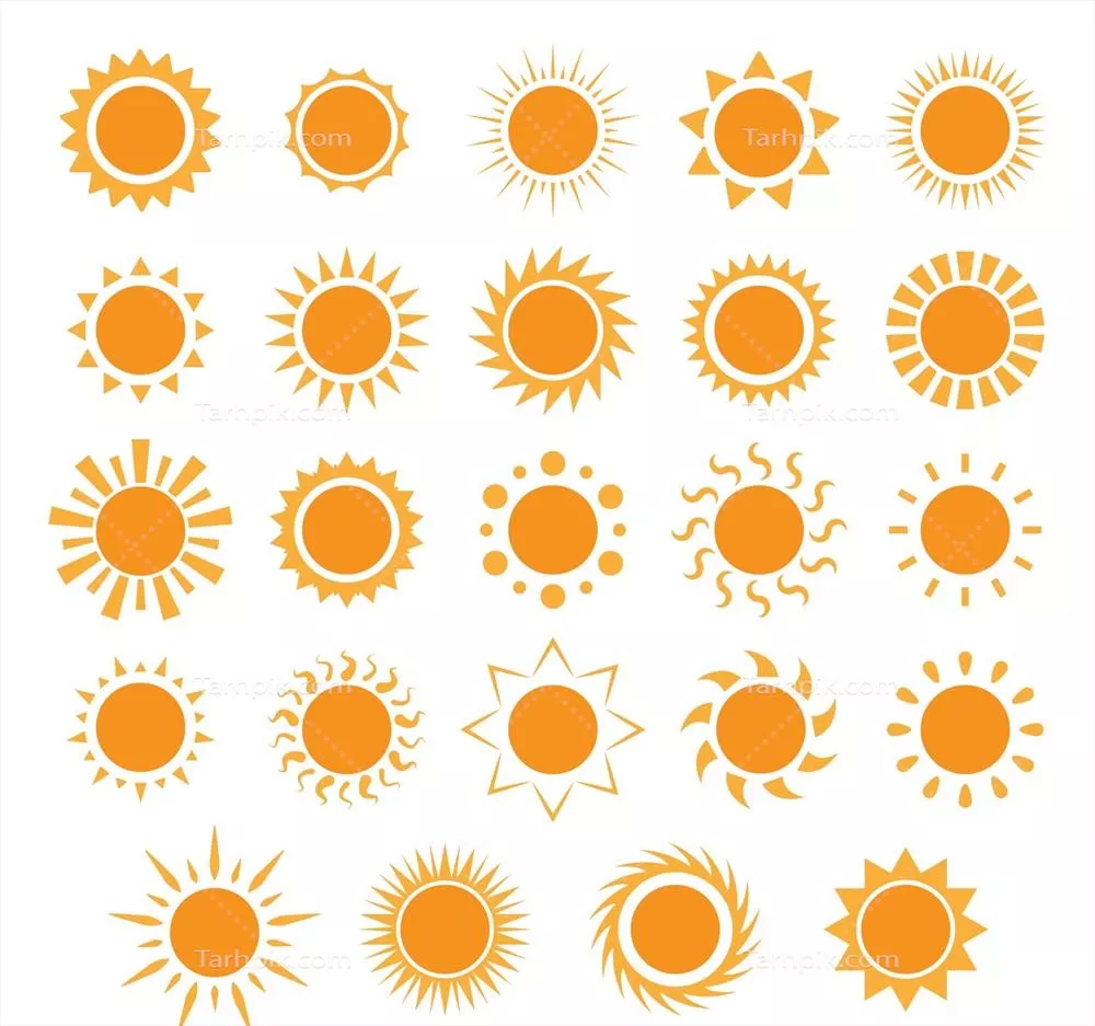 تنوع نمادهای خورشیدی و ایکون‌های وکتوری با کیفیت بالا