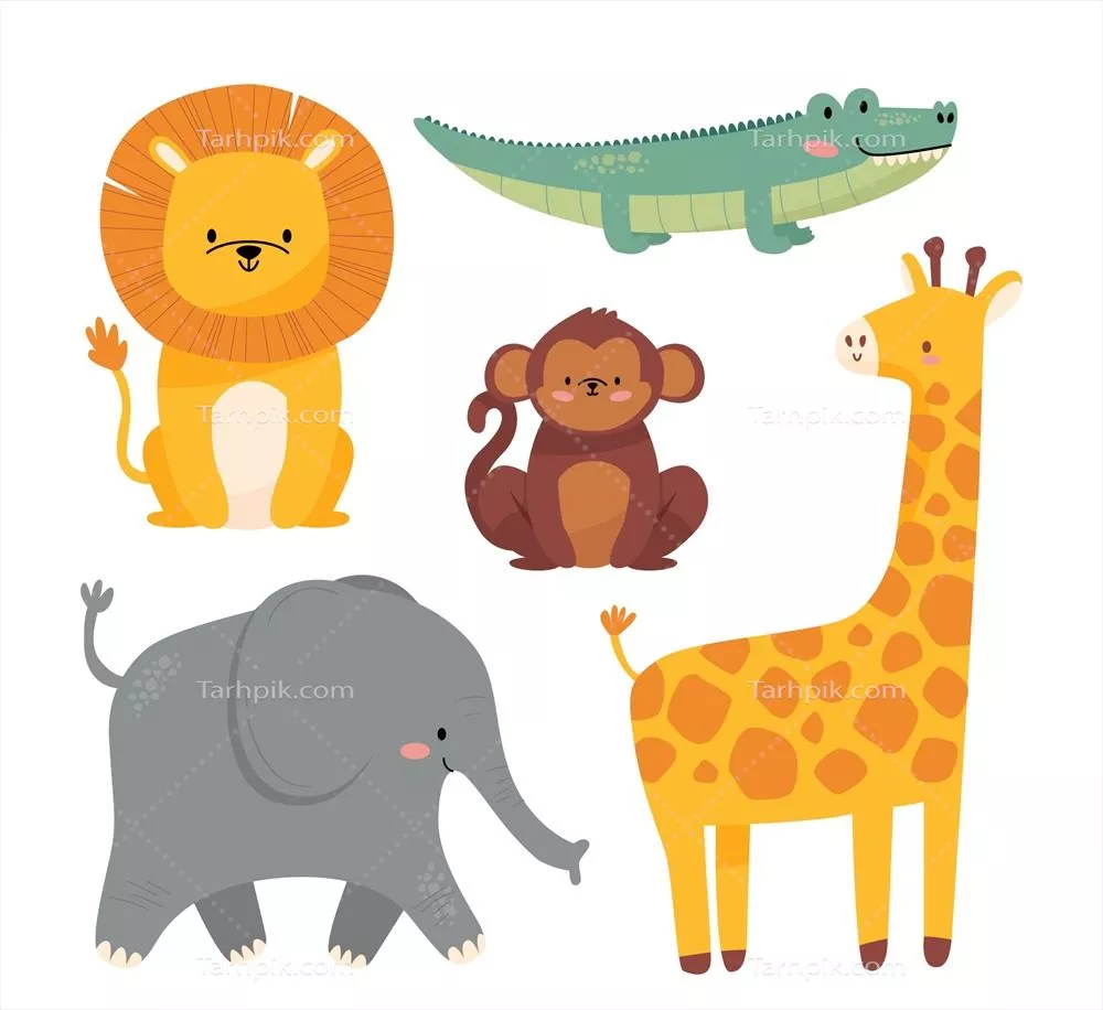 تنوع حیات وحش در جنگل و ساوانا به صورت وکتوری