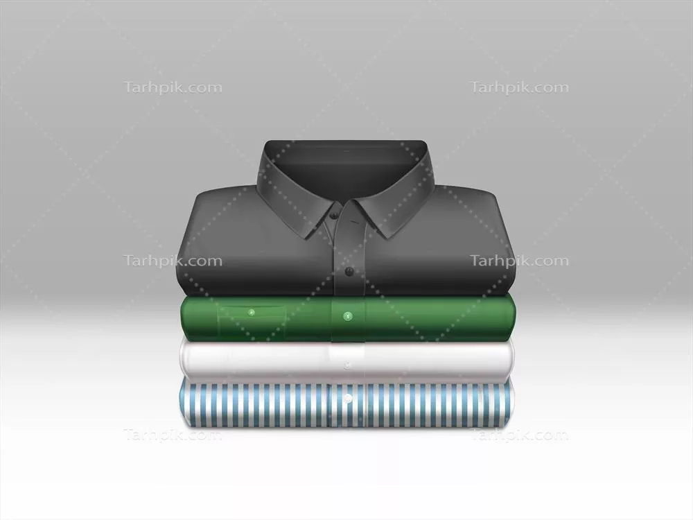وکتور پیراهنهای مردانه رنگی متنوع، اتو شده و تا شده در یک دسته