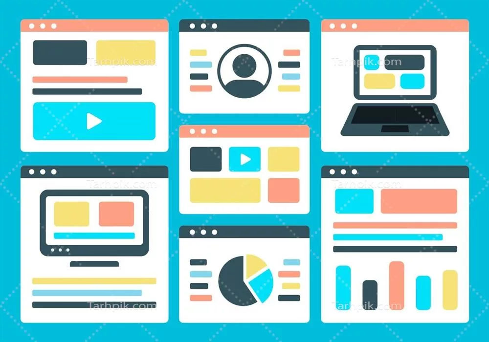 وکتور عناصر طرح بندی وب رنگارنگ برای وب مستند، کارت تبریک و پوسترهای تزئینی