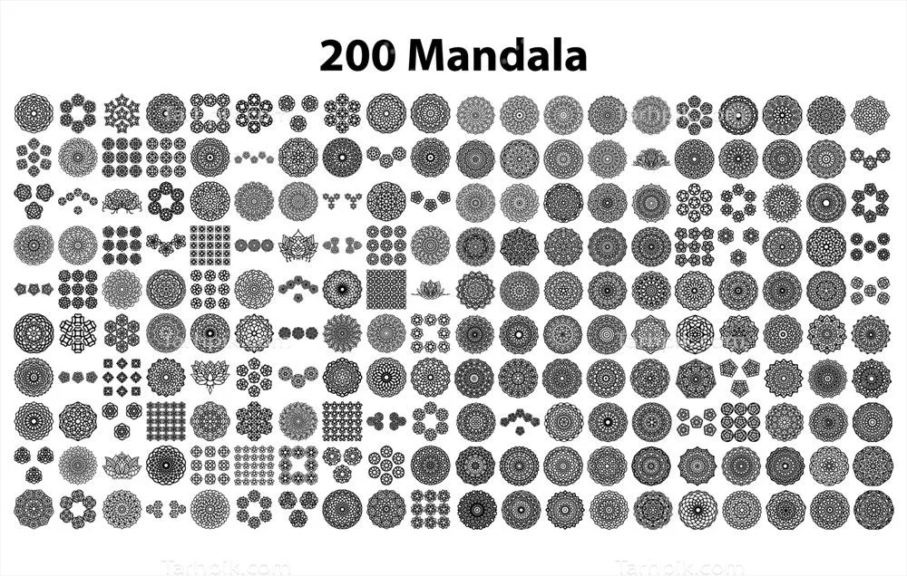 وکتور مجموعههای مختلف ماندالا: ۲۰۰ الگوی دایرهای زینتی قومی