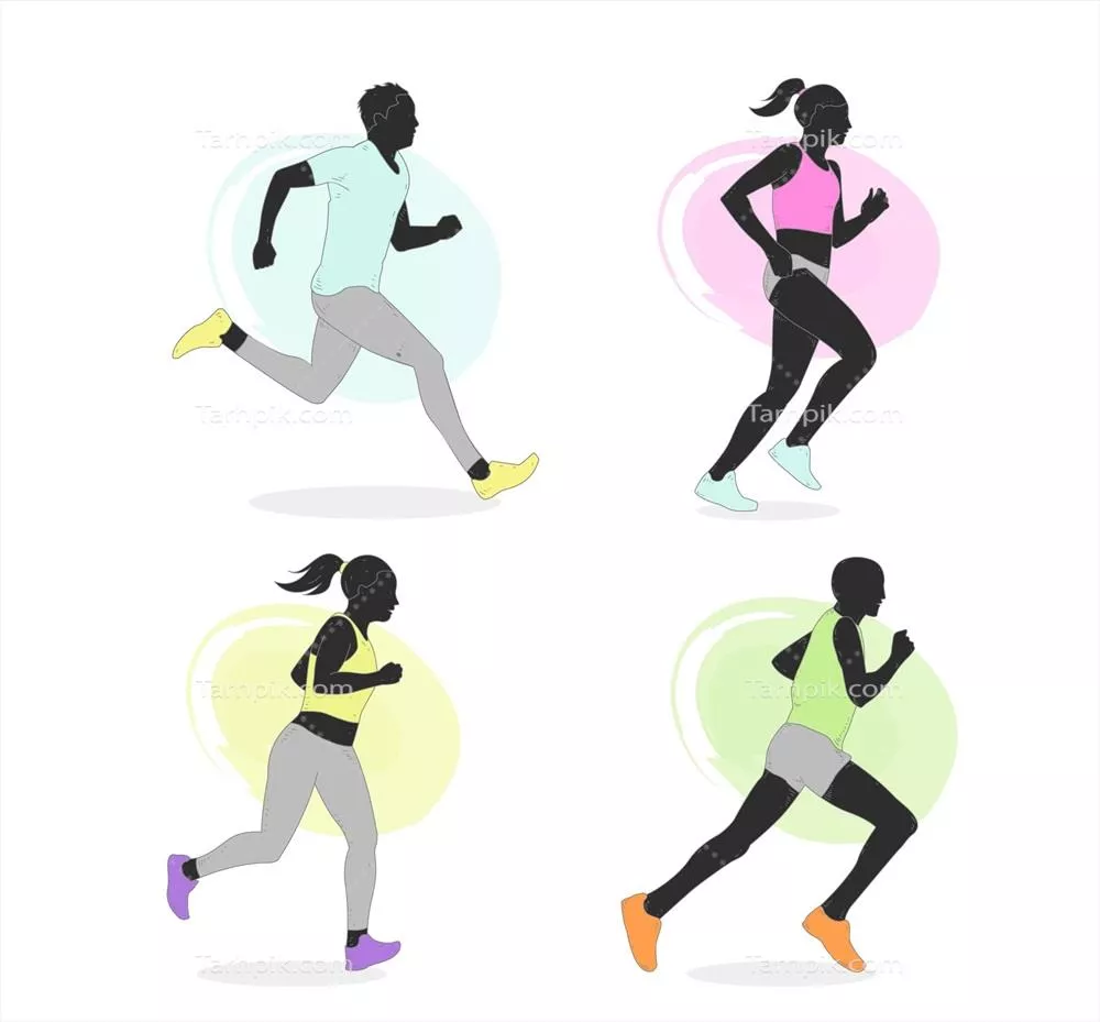 وکتور مجموعه‌ای از سیلوئت‌های مختلف دوندگان برای استفاده در طراحی