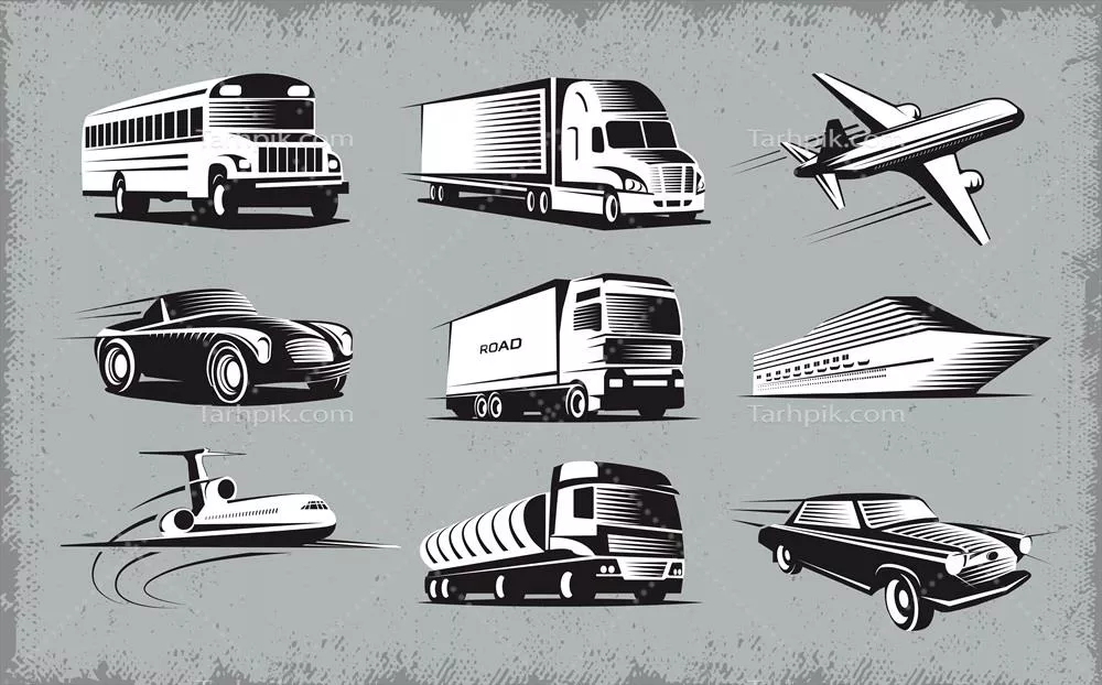 مجموعه نمادهای مختلف حمل و نقل - وکتور طراحی شده
