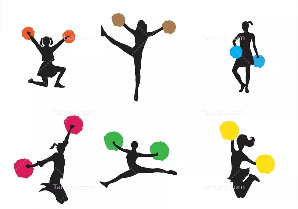 وکتور سایهنماهای مختلف از تماشاچیان ورزشی با توپهای پومپوم برای دانلود