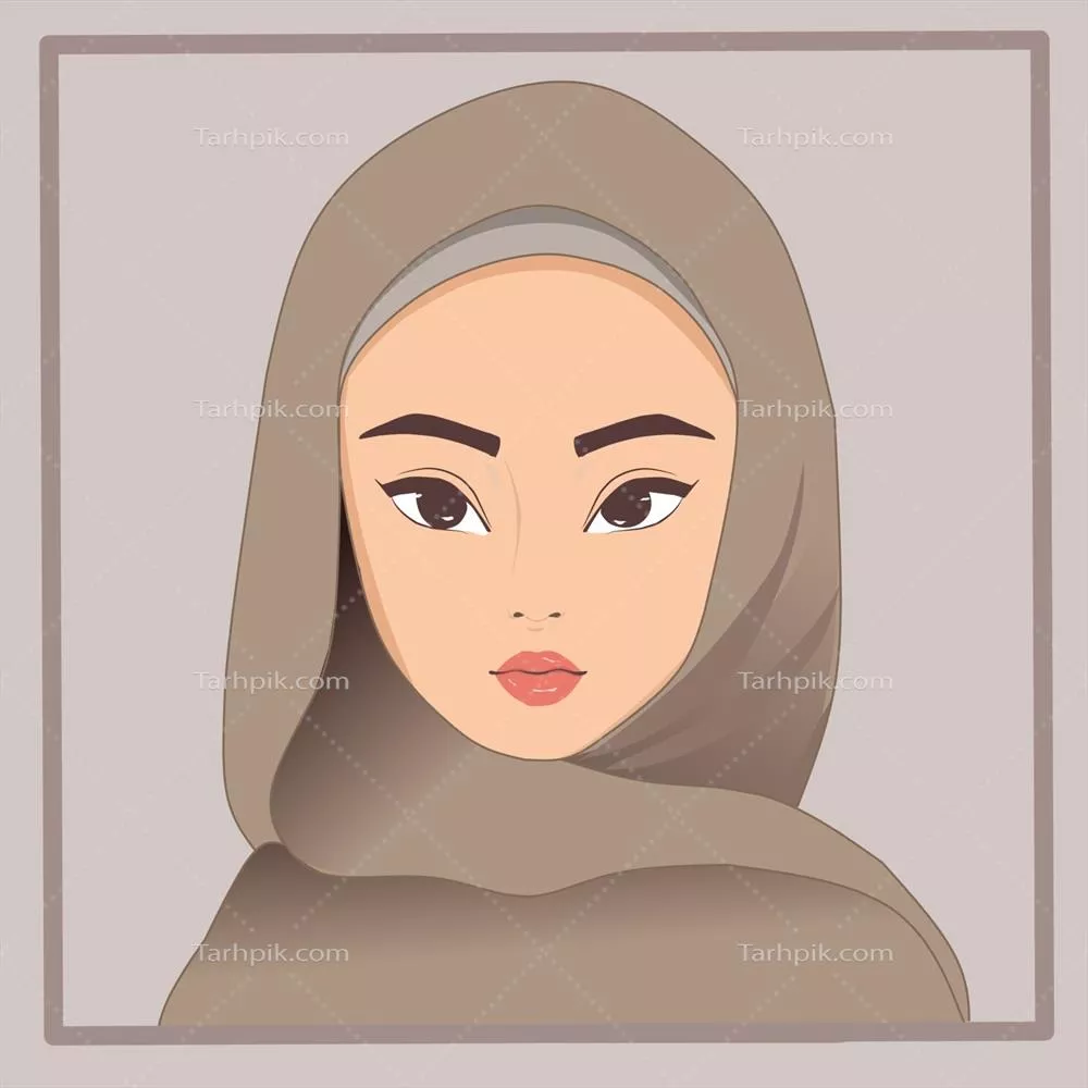وکتور عکس کارتونی زیبا از دختر در حال پوشیدن حجاب با استایل فلت و رنگارنگ