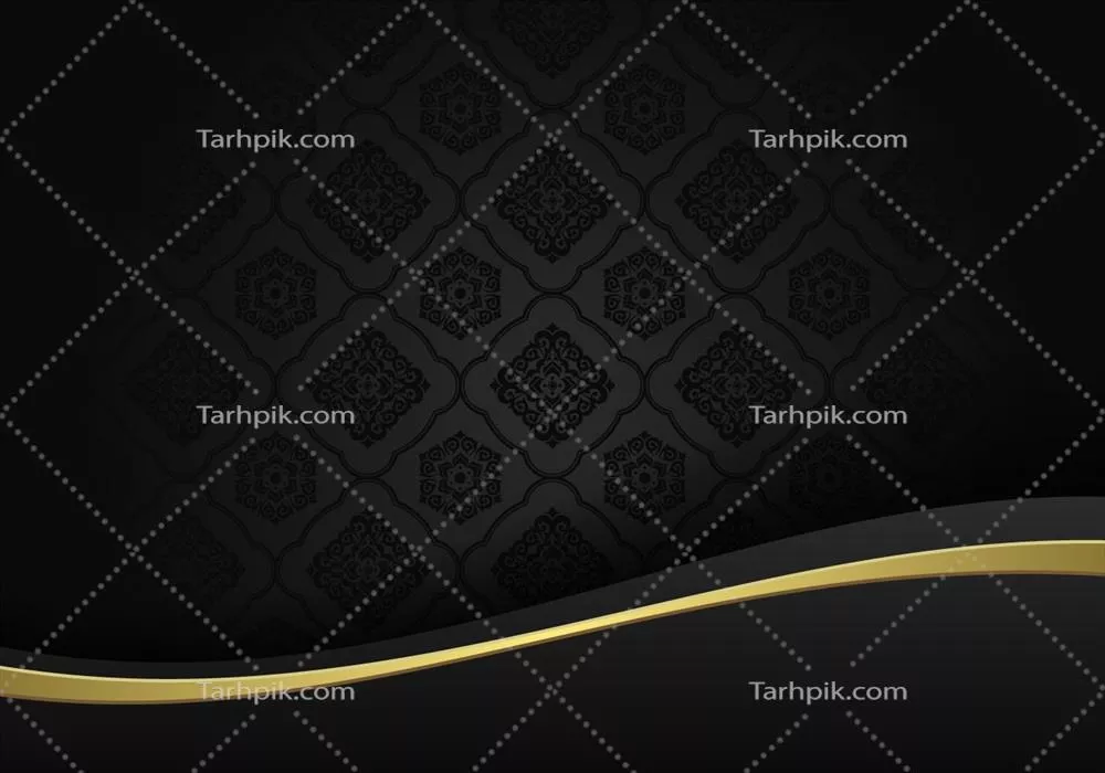 وکتور پسزمینه مشکی و لوکس الگوی تزئینی با خطوط منحنی طلایی در میان