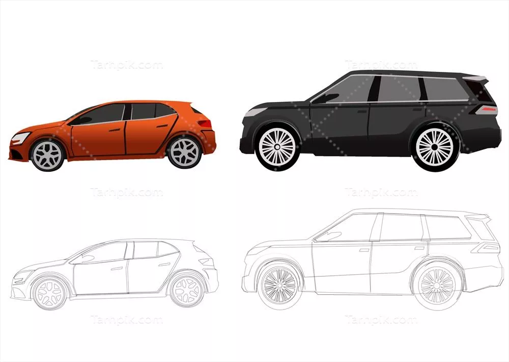 وکتور شهر، خودروهای شهری و شاسی‌بلند vectored  با طراحی چشم‌نواز