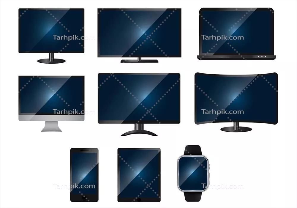 مجموعه وکتور صفحه نمایش LED با اشیا و اشکال متنوع و مختلف