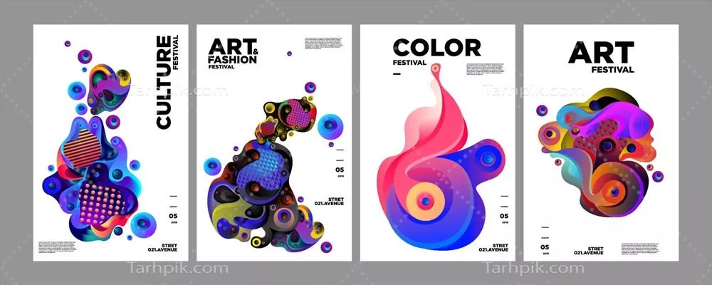 وکتور پوستر انتزاعی با رنگهای متنوع و گرادیانی سیال و مایع