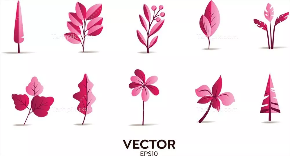 وکتور مجموعه عناصر طراحی برداری جنگل صورتی با تم طراحی مدرن و شاداب