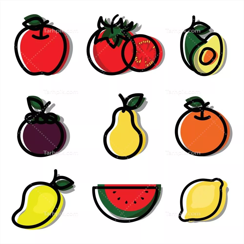 مجموعه میوههای تخت و وکتور - طراحی مدرن و جذاب