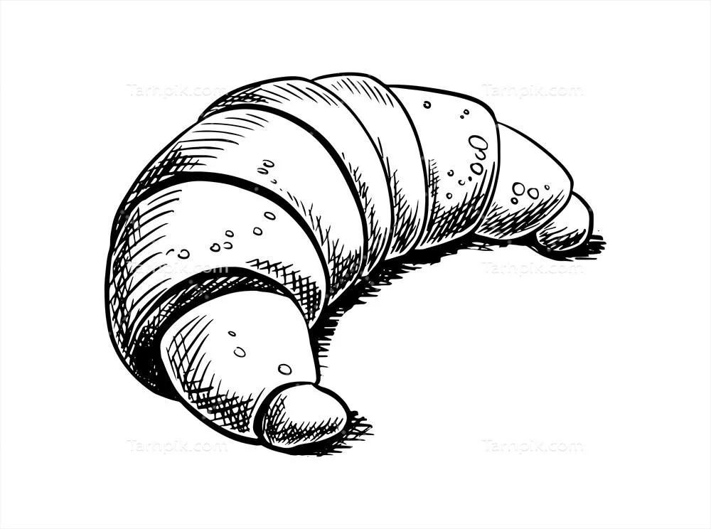 آیکون وکتور دست‌کشیده نان کروسان بر روی پس‌زمینه سفید