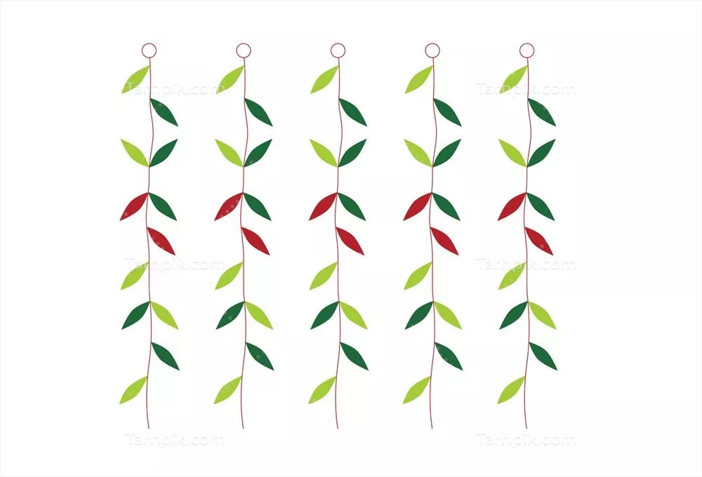 تصویر وکتور از برگهایی که به وسیلهی یک طناب آویزان شدهاند