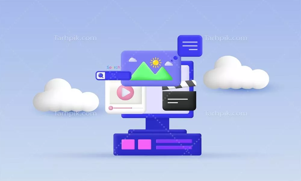 تصویر وکتور آیکون سه بعدی پلیر ویدیو بر روی صفحه نمایش دیجیتال