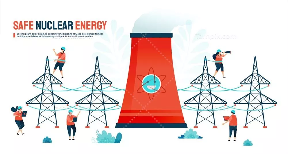 تصویر وکتوری برای انرژی هستهای ایمن و منابع قدرت مدرن سبز برای طراحی بنر صفحات ورودی و وبسایتها