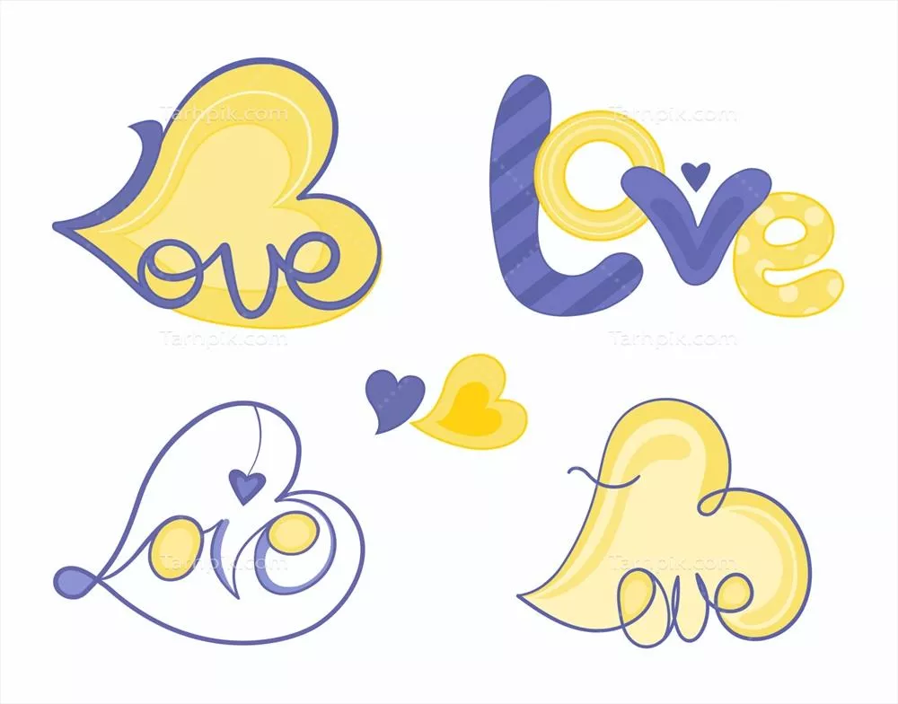 وکتور مجموعه حروف و کلمات با طراحی برداری و مفهوم عشق