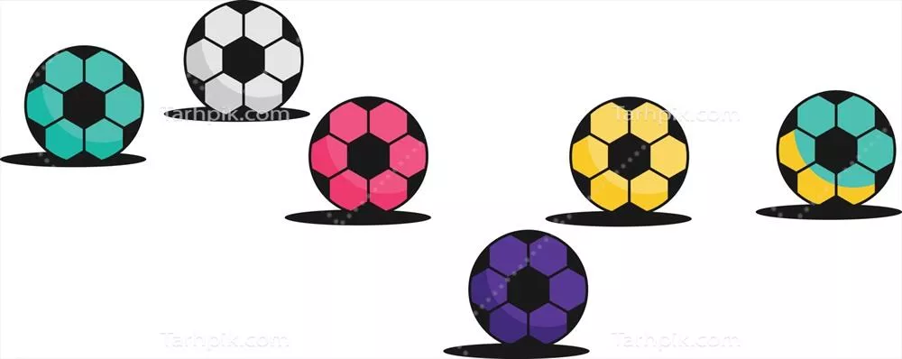 تصویر وکتوری از نماد توپ با رنگ‌های مختلف به ویژه رنگ قرمز