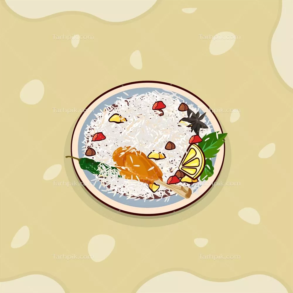 تصویر وکتوری از biryani مرغ برای غذاهای آسیایی لذیذ و خوشمزه