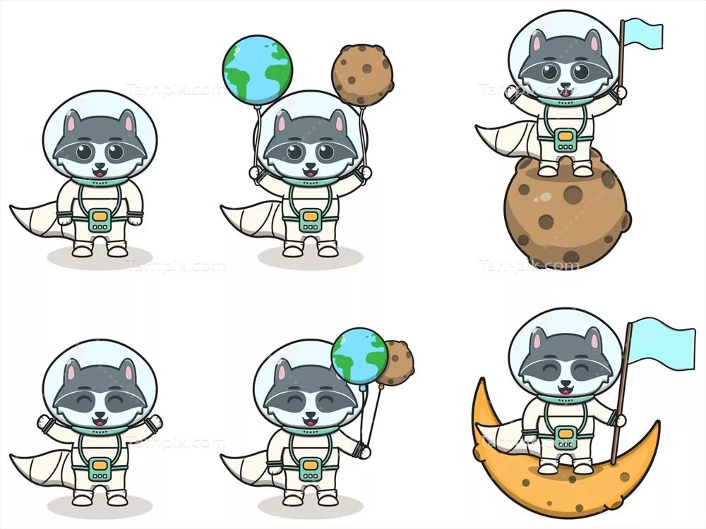 تصویر وکتوری از راکون ناز در لباس فضانوردی با طراحی خلاقانه