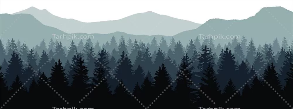 تصویرسازی وکتور از منظر جنگلی کوهستانی با درختان کاج در دل طبیعت