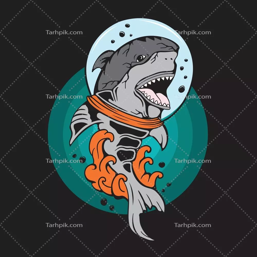 تصویر وکتوری کوسه با امواج برای طراحی تی شرت - طرح ماسکوت کوسه