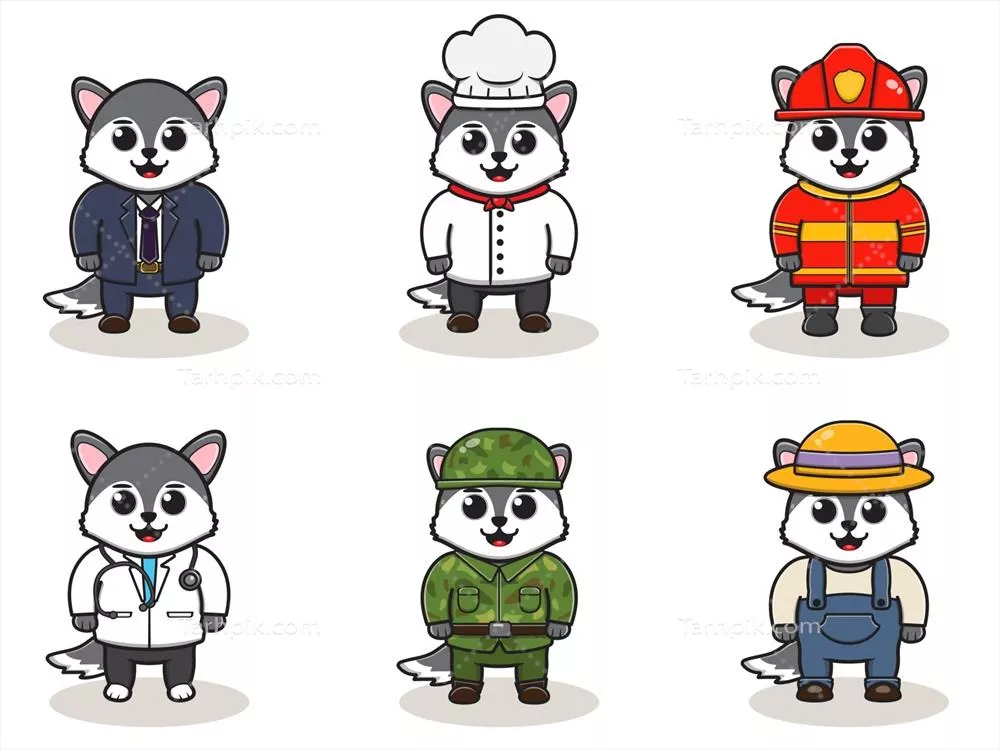 تصویر وکتوری از گرگ های ناز با مشاغل متنوع و جالب