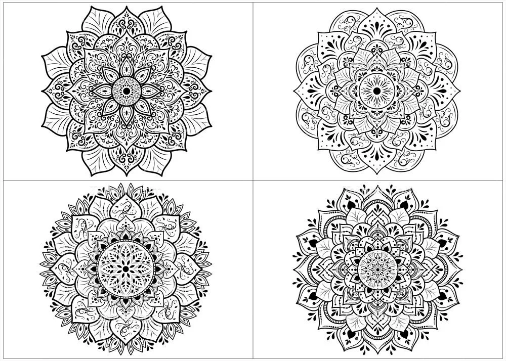 مجموعهای از mandalas تک رنگ و وکتور با تم سیاه و سفید