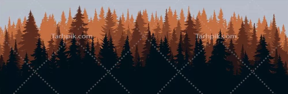 پسزمینه بافتی از کوههای وکتوری و جنگل با سیلوئتهای جذاب