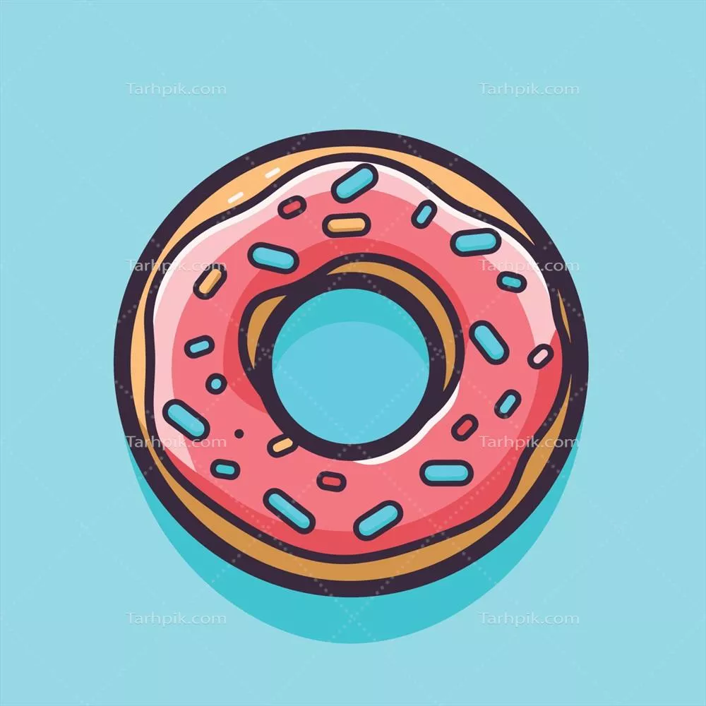 وکتور بردار یک دونات رنگارنگ با اسپریپهای تزیینی بر روی زمینه آبی زنده