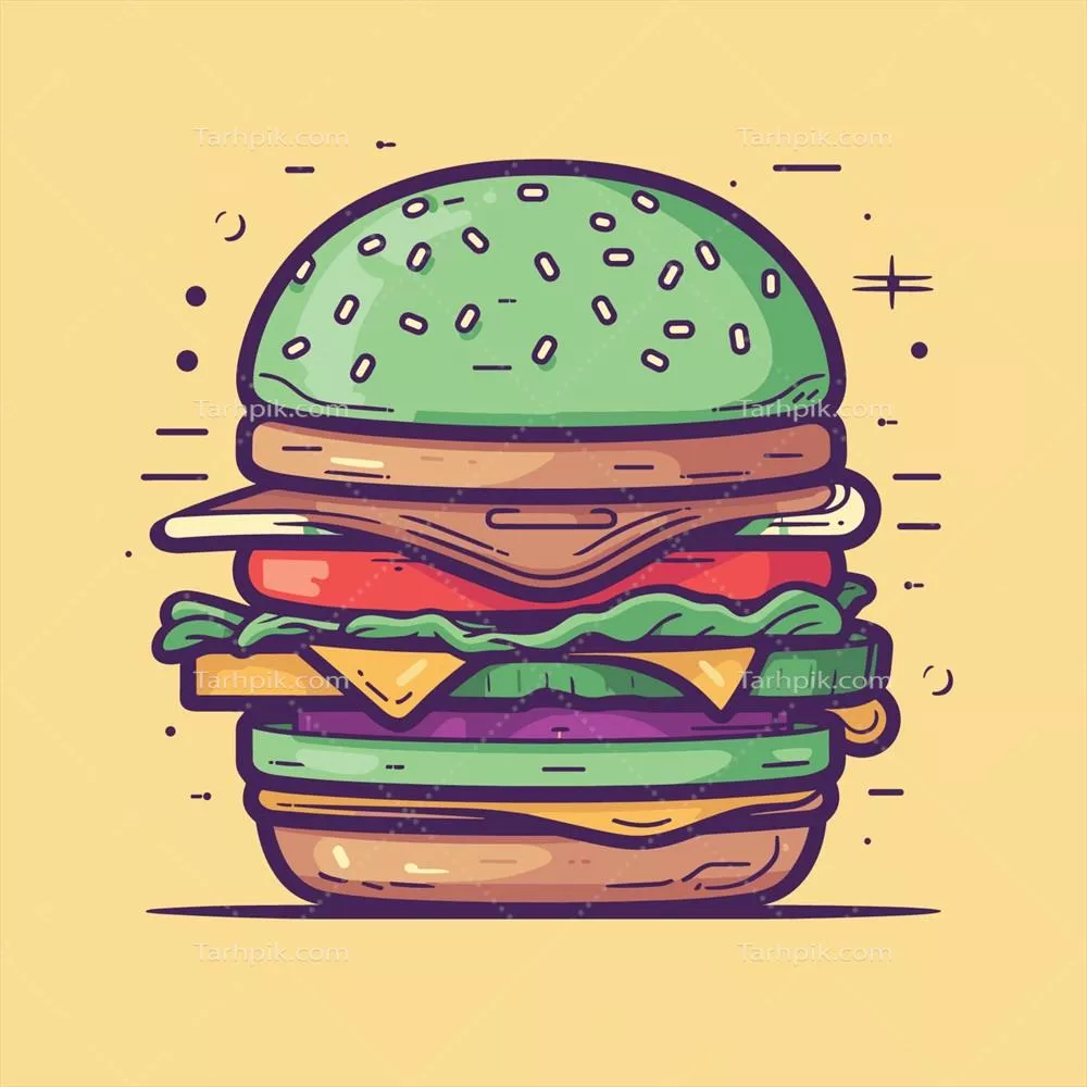 وکتور تصویری از همبرگری خوشمزه که از آن مواد خوراکی بیرون ریخته میشود