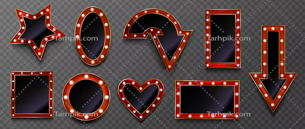 قاب های واقعی و واقعی با لامپ های نوری در طراحی وکتور