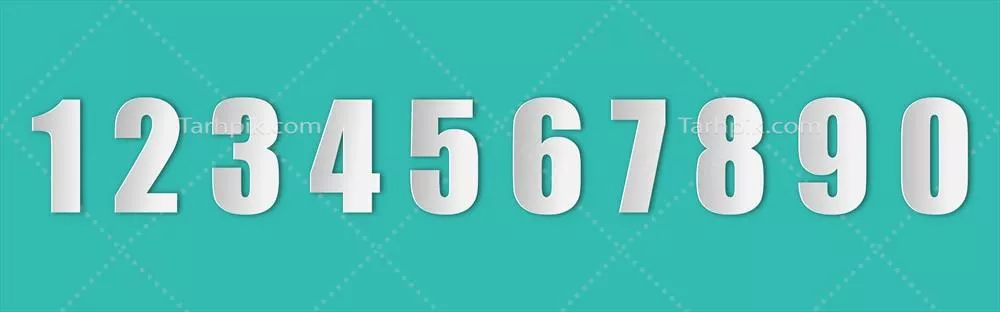 وکتور ست Vecotr عدد در تم کاغذی با سایه واقعی بر روی پسزمینه سبز