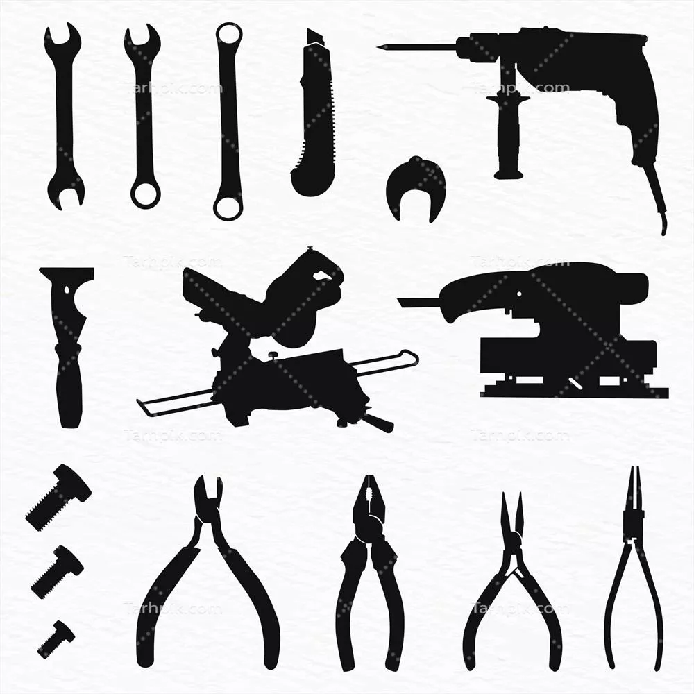 مجموعه سیلوئت وکتوری ابزارهای ساخت و ساز برای کارگران لابراتوری