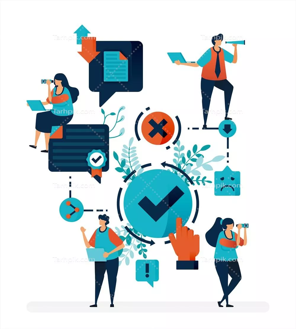 وکتور نمودار جریان برای تأیید گزینه اشتراکگذاری اسناد با نماد تیک و ایکس