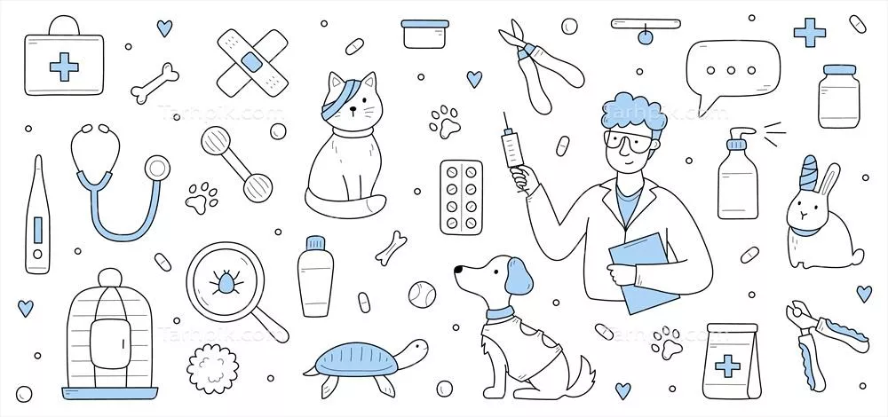 کلینیک دامپزشکی با پزشک برای درمان حیوانات بیمار در طراحی وکتور