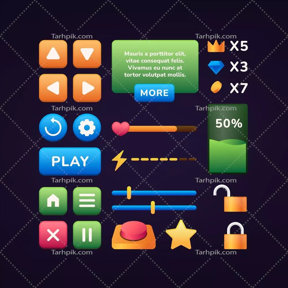 ست المان‌های بازی ویدیویی به صورت وکتور برای طراحی گرافیکی