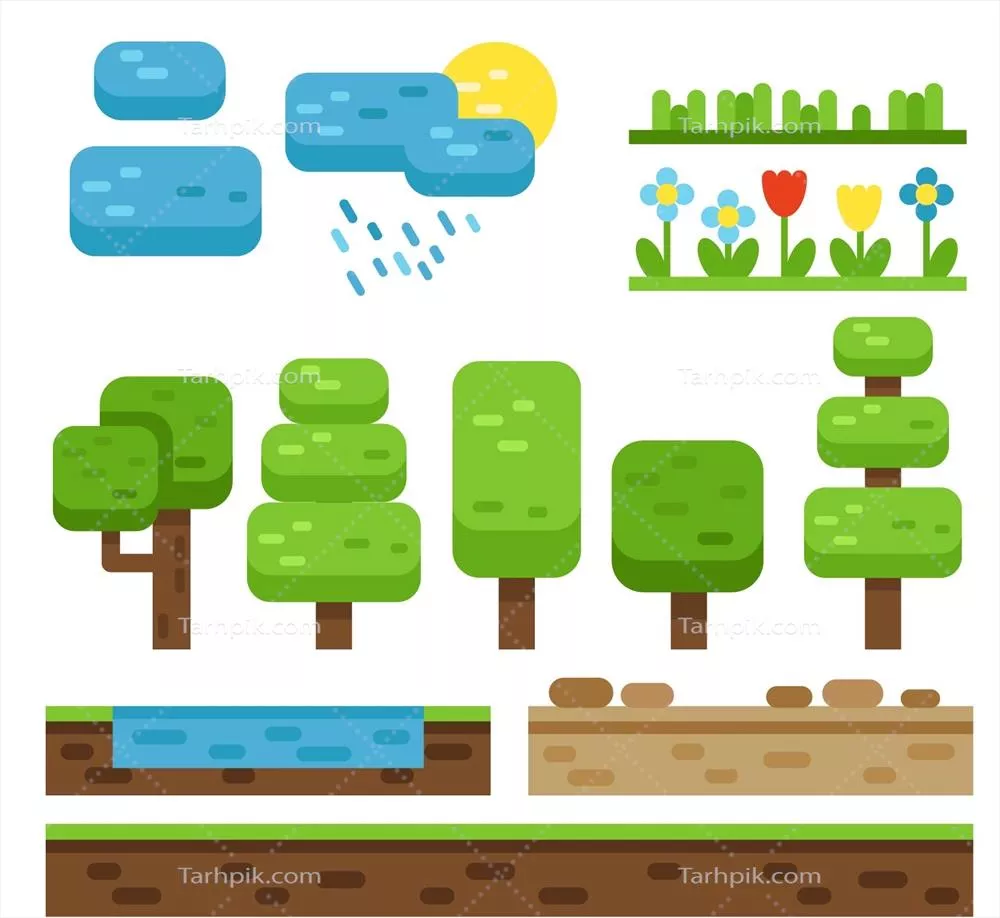 طراحی وکتور عناصر طبیعی در بازیهای ویدئویی با طراحی تخت