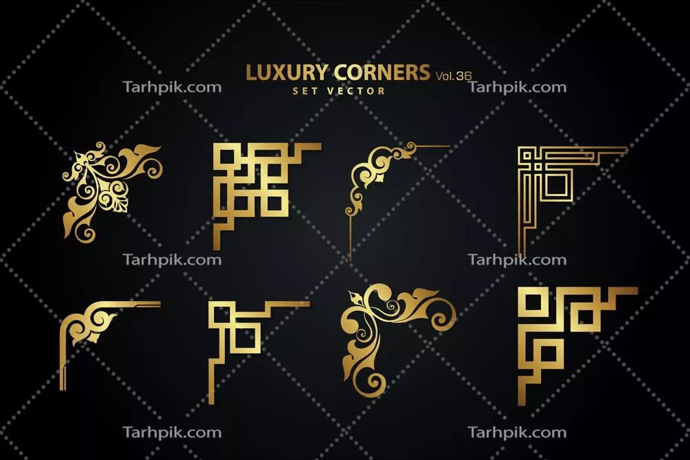 وکتور ست گوشهای لوکس و هنری وینتج با طراحی آرت دکو و اشکال هندسی طلایی