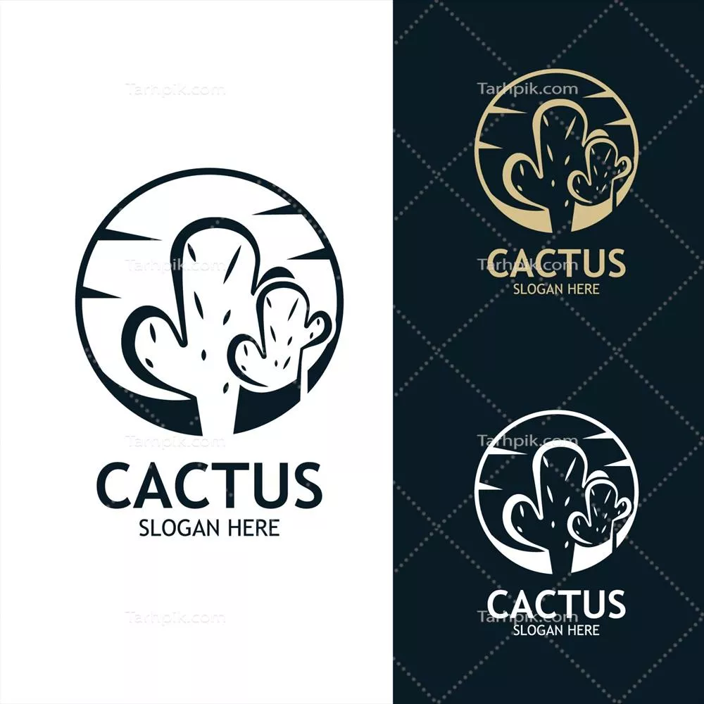 وکتور طراحی لوگوی گیاه کاکتوس vintage با الهام از طبیعت و دسر