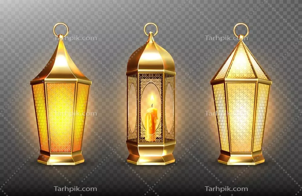 وکتور فانوسهای عربی طلای آجری قدیمی با شمعهای درخشان