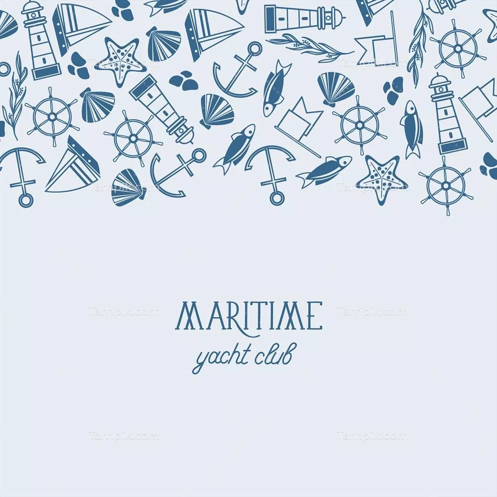 وکتور قلمزنی دستنویس با عناصر دریایی و دریانوردی و نوشتههای قدیمی