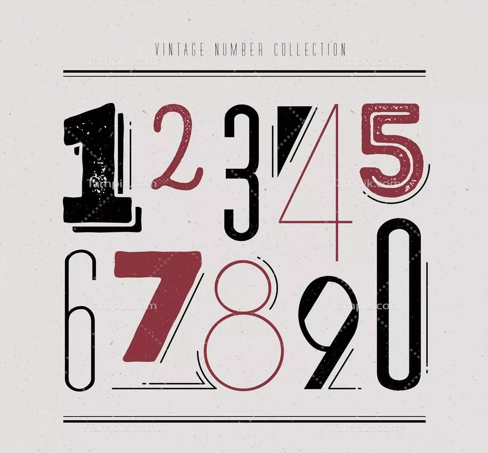 مجموعه وکتور اعداد نوستالژیک و هنری با طراحی وینتج