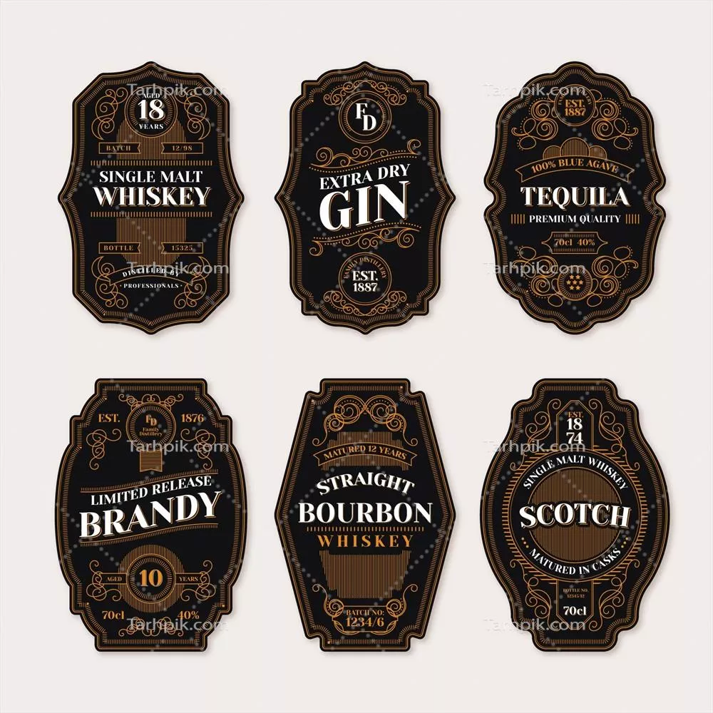 وکتور مجموعه برچسب‌های وینتیج با طراحی‌های جذاب و هنری