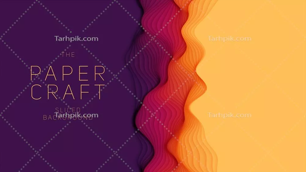 وکتور لایه‌های رنگین کاغذی و رنگین‌کمانی در طراحی سه‌بعدی انتزاعی با رنگ بنفش و نارنجی