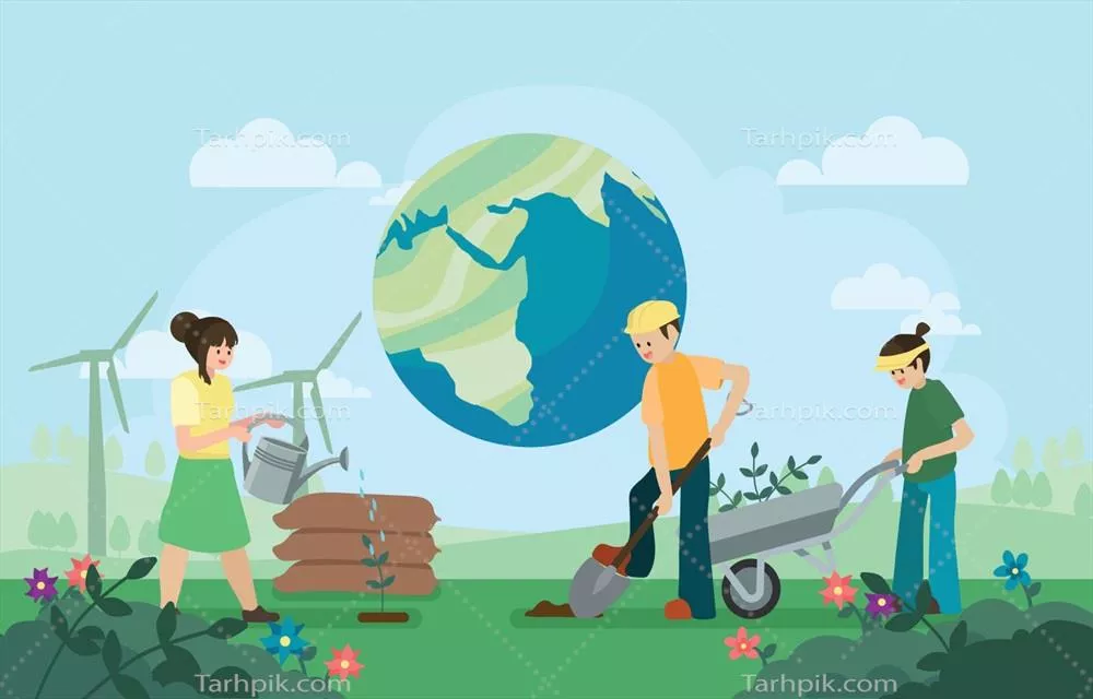 وکتور اهمیت داوطلبی در فعالیتهای خیریه و اجتماعی با تمرکز بر کاشت درختان