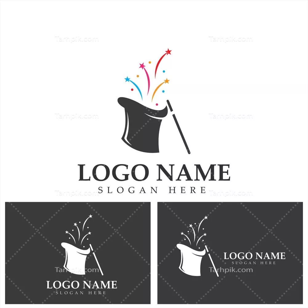 الگوی طراحی سمبل وکتور لوگوی کلاه جادوگری با چوب جادو