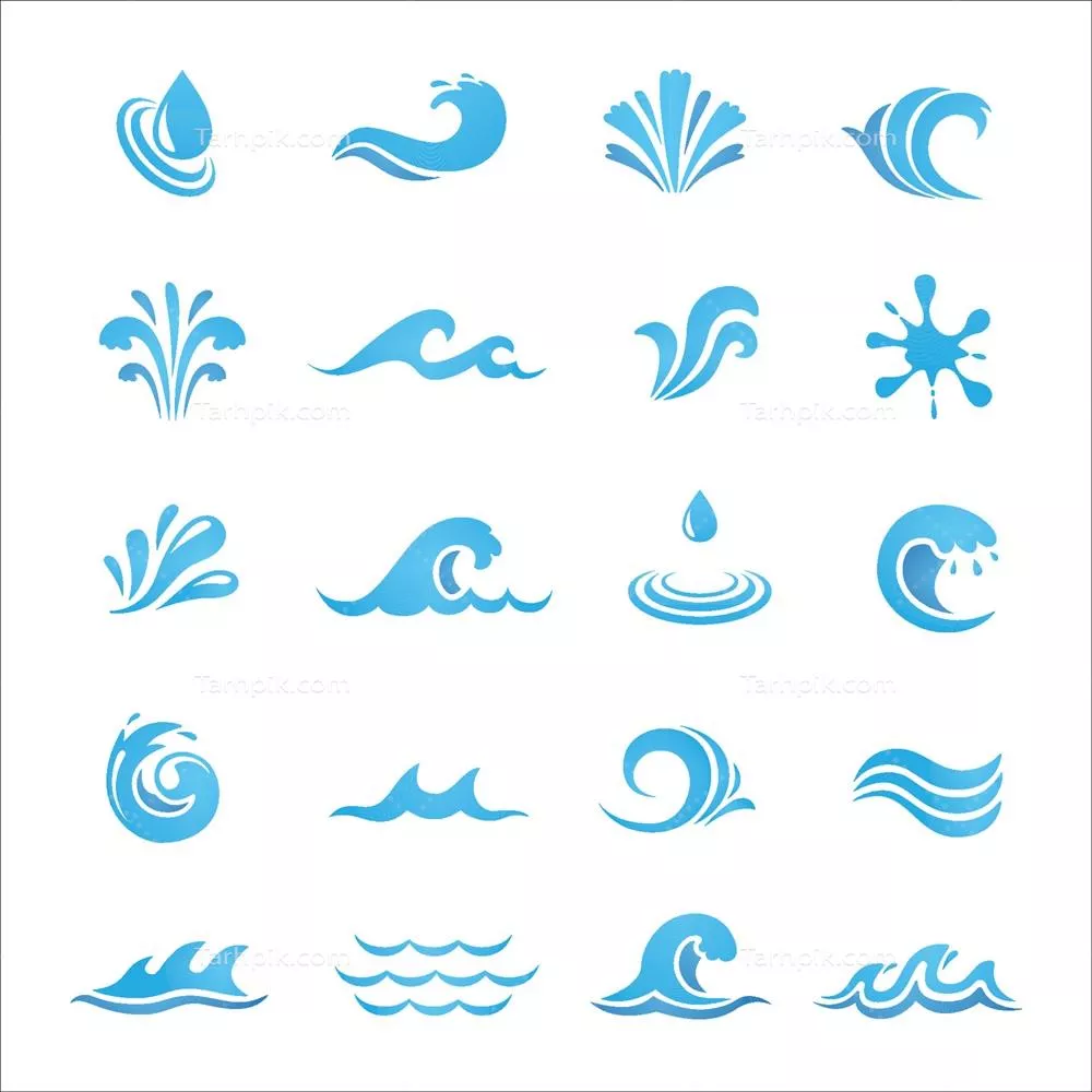 وکتور عناصر طراحی آب که می‌توانند به عنوان آیکون، نماد یا لوگو استفاده شوند