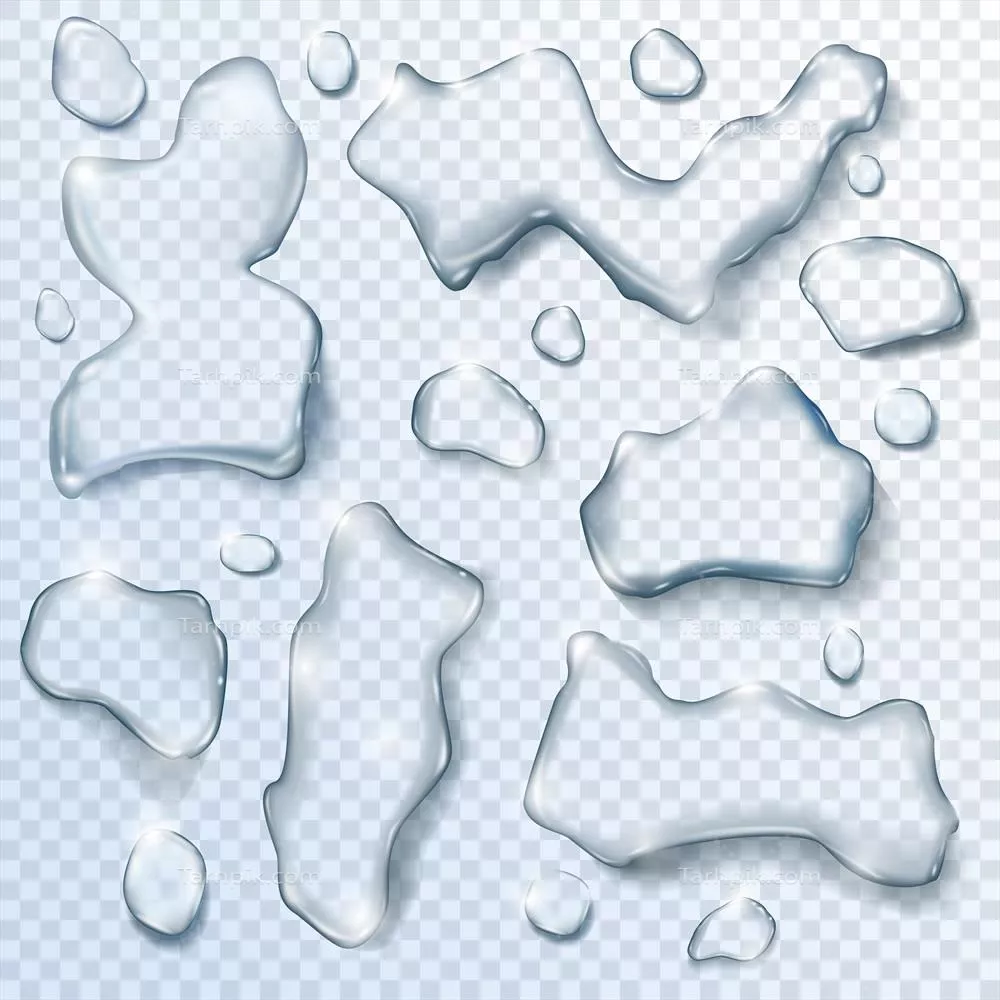 وکتور مجموعه قطرات آب با پس‌زمینه شفاف: نمادهای مایع باران و شبنم