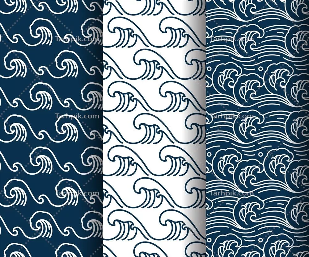مجموعه الگوهای پیوسته امواج دریا و آب در قالب وکتور